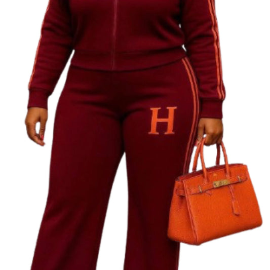 Red Zip Flare Jacket Set
