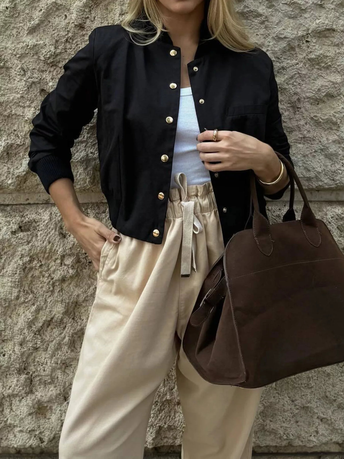 Snap Down Cropped Bomber Jacket